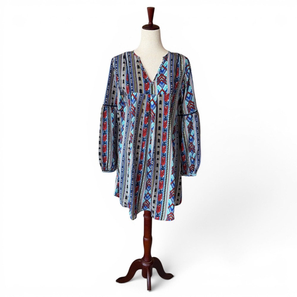 Rock & Roll Cowgirl Southwestern Print Dress Tunic XL Boho V Neck